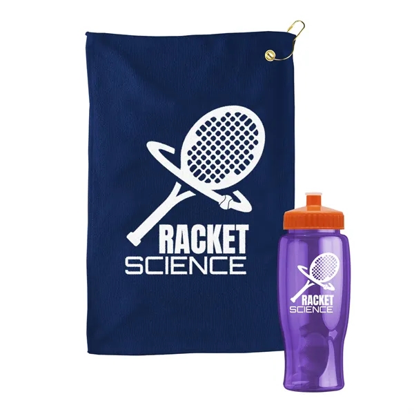 27 oz. Poly-pure transparent bottle with microfiber golf towel. Towel is... from ASI 40480 Koozie Group