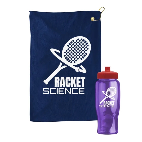 27 oz. Poly-pure transparent bottle with microfiber golf towel. Towel is... from ASI 40480 Koozie Group