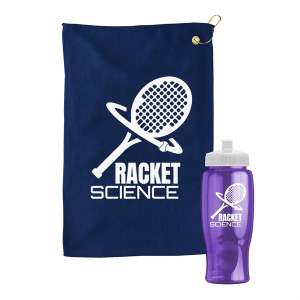 27 oz. Poly-pure transparent bottle with microfiber golf towel. Towel is... from ASI 40480 Koozie Group