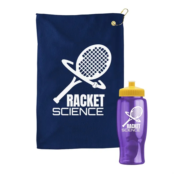 27 oz. Poly-pure transparent bottle with microfiber golf towel. Towel is... from ASI 40480 Koozie Group