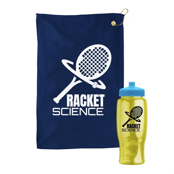 27 oz. Poly-pure transparent bottle with microfiber golf towel. Towel is... from ASI 40480 Koozie Group