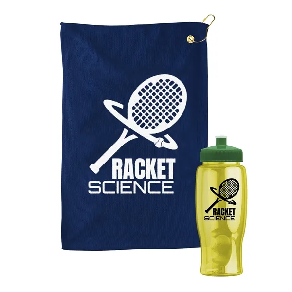 27 oz. Poly-pure transparent bottle with microfiber golf towel. Towel is... from ASI 40480 Koozie Group