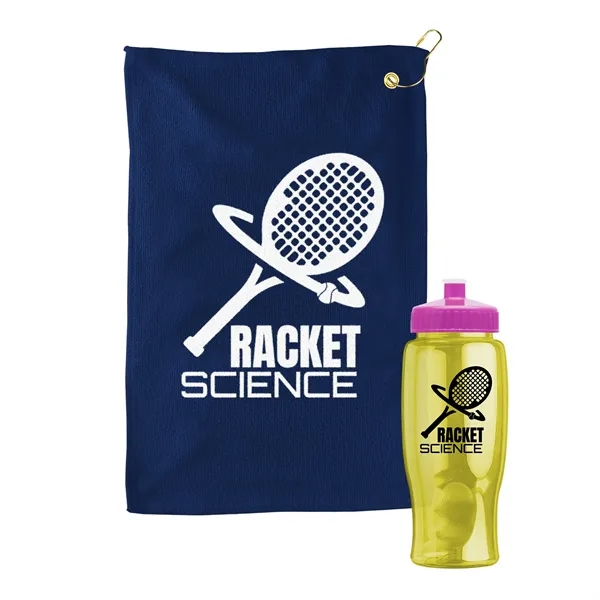 27 oz. Poly-pure transparent bottle with microfiber golf towel. Towel is... from ASI 40480 Koozie Group
