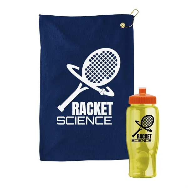 27 oz. Poly-pure transparent bottle with microfiber golf towel. Towel is... from ASI 40480 Koozie Group