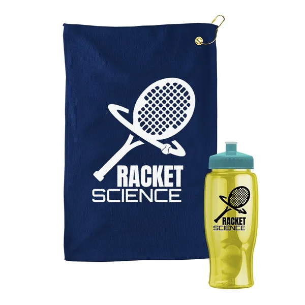 27 oz. Poly-pure transparent bottle with microfiber golf towel. Towel is... from ASI 40480 Koozie Group
