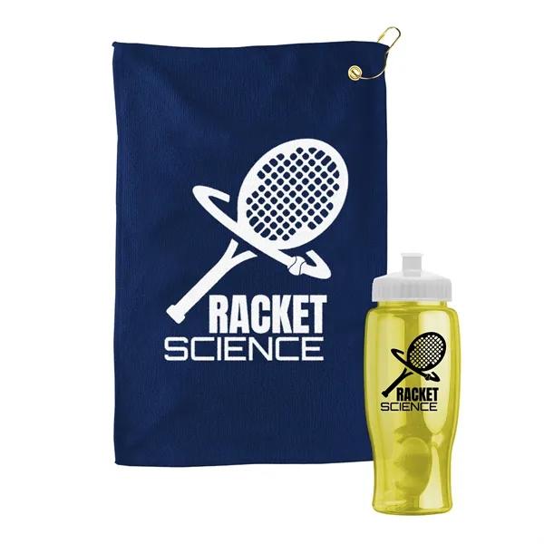 27 oz. Poly-pure transparent bottle with microfiber golf towel. Towel is... from ASI 40480 Koozie Group