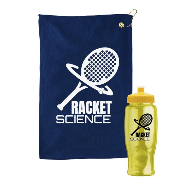 27 oz. Poly-pure transparent bottle with microfiber golf towel. Towel is... from ASI 40480 Koozie Group