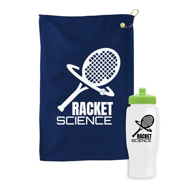 27 oz. Poly-pure transparent bottle with microfiber golf towel. Towel is... from ASI 40480 Koozie Group