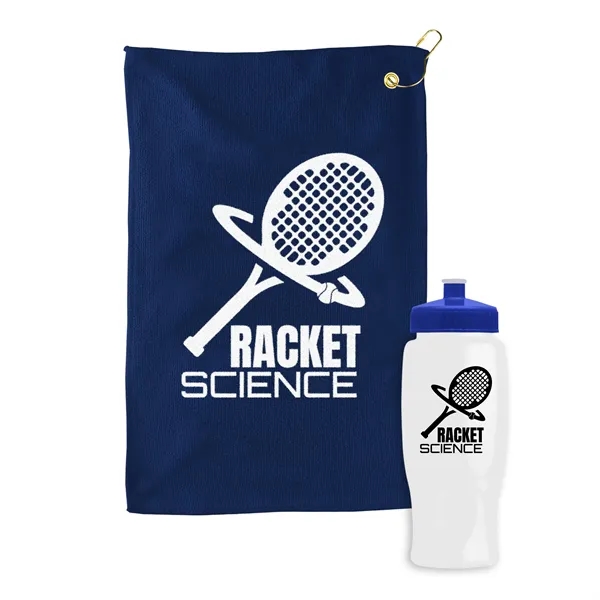 27 oz. Poly-pure transparent bottle with microfiber golf towel. Towel is... from ASI 40480 Koozie Group