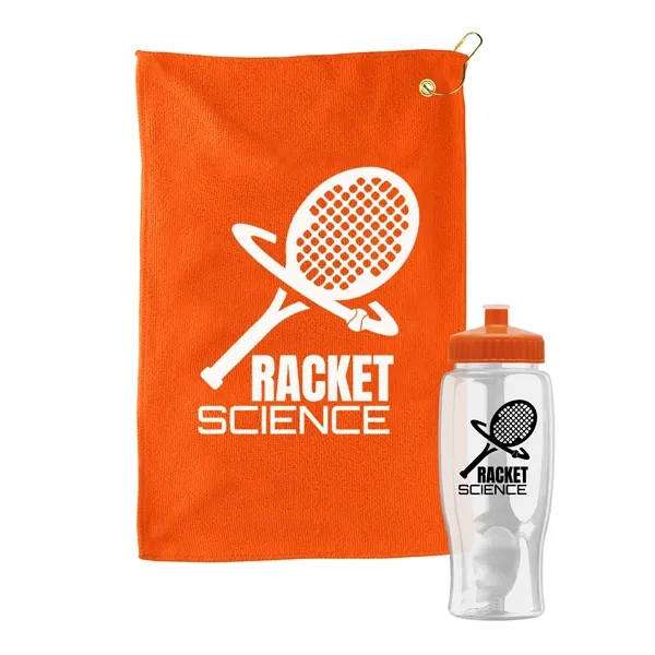 27 oz. Poly-pure transparent bottle with microfiber golf towel. Towel is... from ASI 40480 Koozie Group