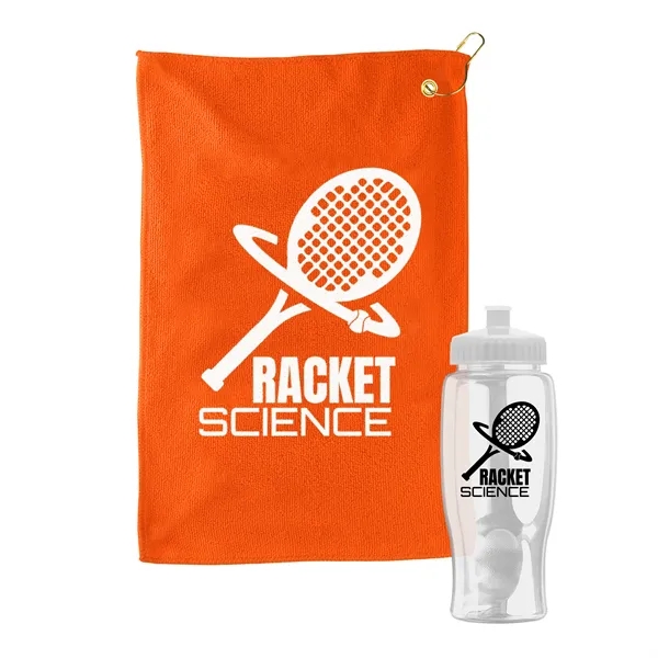 27 oz. Poly-pure transparent bottle with microfiber golf towel. Towel is... from ASI 40480 Koozie Group