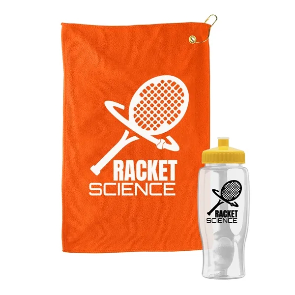27 oz. Poly-pure transparent bottle with microfiber golf towel. Towel is... from ASI 40480 Koozie Group