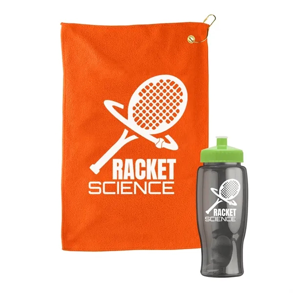 27 oz. Poly-pure transparent bottle with microfiber golf towel. Towel is... from ASI 40480 Koozie Group
