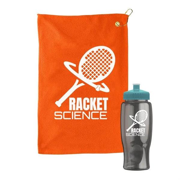 27 oz. Poly-pure transparent bottle with microfiber golf towel. Towel is... from ASI 40480 Koozie Group