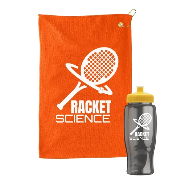 27 oz. Poly-pure transparent bottle with microfiber golf towel. Towel is... from ASI 40480 Koozie Group