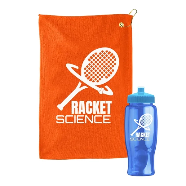 27 oz. Poly-pure transparent bottle with microfiber golf towel. Towel is... from ASI 40480 Koozie Group
