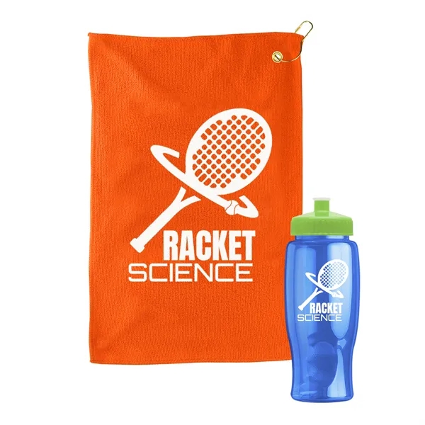 27 oz. Poly-pure transparent bottle with microfiber golf towel. Towel is... from ASI 40480 Koozie Group