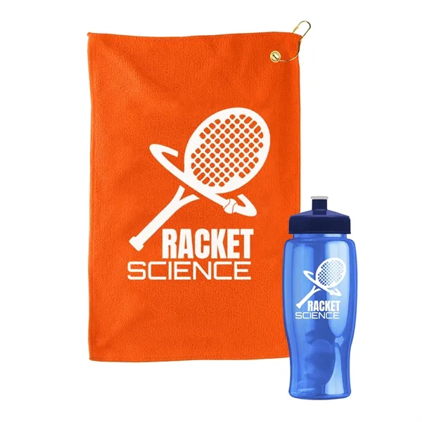 27 oz. Poly-pure transparent bottle with microfiber golf towel. Towel is... from ASI 40480 Koozie Group