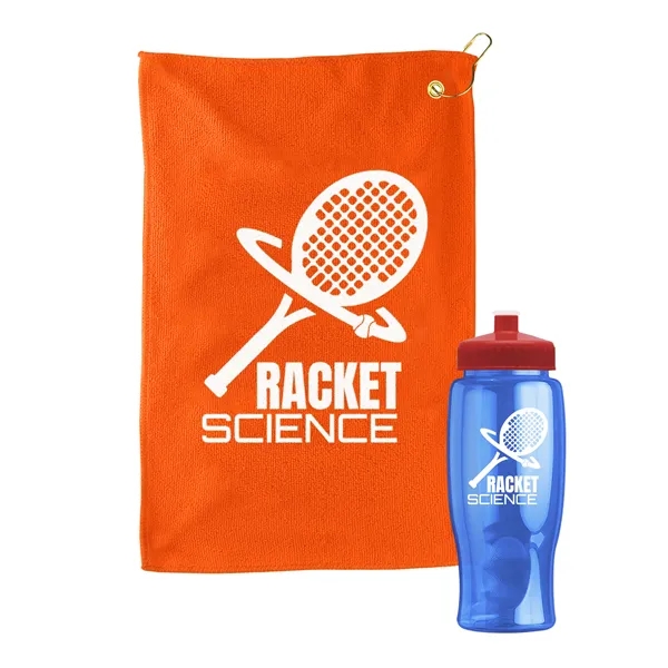 27 oz. Poly-pure transparent bottle with microfiber golf towel. Towel is... from ASI 40480 Koozie Group