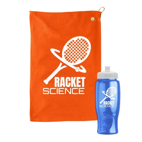 27 oz. Poly-pure transparent bottle with microfiber golf towel. Towel is... from ASI 40480 Koozie Group