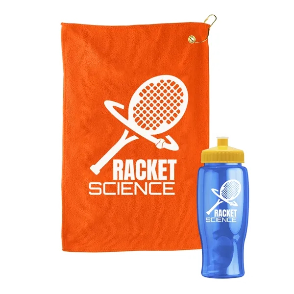 27 oz. Poly-pure transparent bottle with microfiber golf towel. Towel is... from ASI 40480 Koozie Group