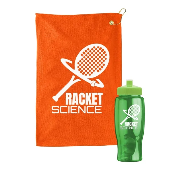 27 oz. Poly-pure transparent bottle with microfiber golf towel. Towel is... from ASI 40480 Koozie Group
