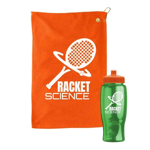 27 oz. Poly-pure transparent bottle with microfiber golf towel. Towel is... from ASI 40480 Koozie Group