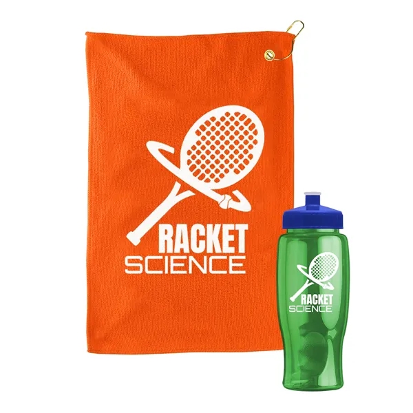 27 oz. Poly-pure transparent bottle with microfiber golf towel. Towel is... from ASI 40480 Koozie Group
