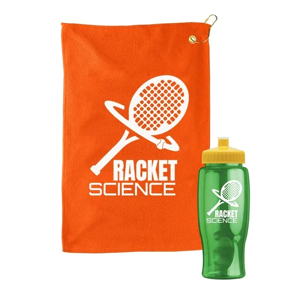 27 oz. Poly-pure transparent bottle with microfiber golf towel. Towel is... from ASI 40480 Koozie Group