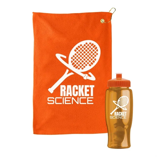 27 oz. Poly-pure transparent bottle with microfiber golf towel. Towel is... from ASI 40480 Koozie Group