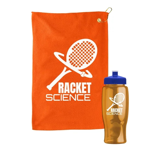 27 oz. Poly-pure transparent bottle with microfiber golf towel. Towel is... from ASI 40480 Koozie Group