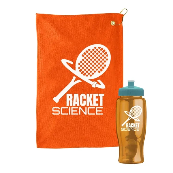 27 oz. Poly-pure transparent bottle with microfiber golf towel. Towel is... from ASI 40480 Koozie Group
