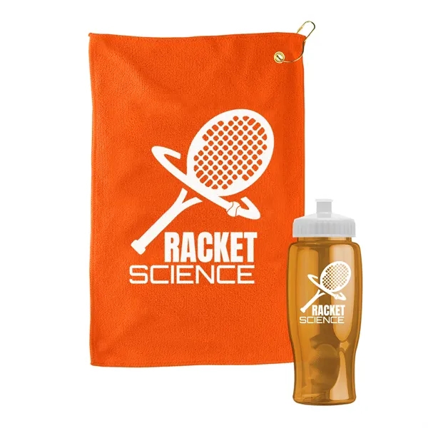 27 oz. Poly-pure transparent bottle with microfiber golf towel. Towel is... from ASI 40480 Koozie Group