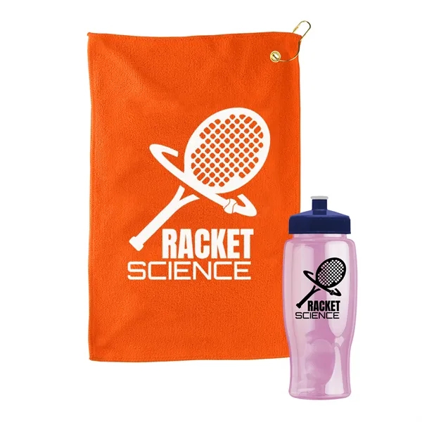 27 oz. Poly-pure transparent bottle with microfiber golf towel. Towel is... from ASI 40480 Koozie Group