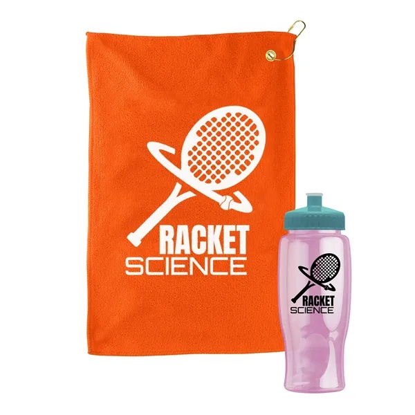 27 oz. Poly-pure transparent bottle with microfiber golf towel. Towel is... from ASI 40480 Koozie Group
