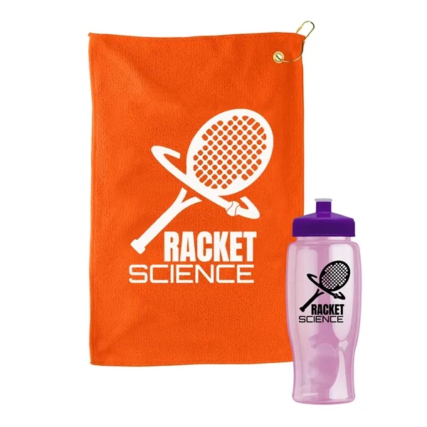 27 oz. Poly-pure transparent bottle with microfiber golf towel. Towel is... from ASI 40480 Koozie Group