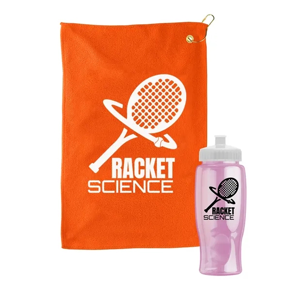 27 oz. Poly-pure transparent bottle with microfiber golf towel. Towel is... from ASI 40480 Koozie Group
