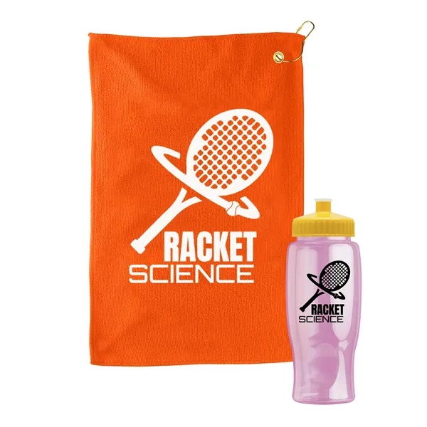 27 oz. Poly-pure transparent bottle with microfiber golf towel. Towel is... from ASI 40480 Koozie Group