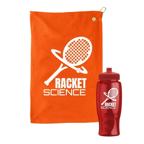 27 oz. Poly-pure transparent bottle with microfiber golf towel. Towel is... from ASI 40480 Koozie Group