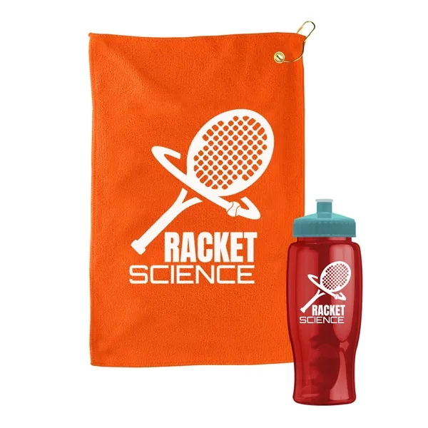 27 oz. Poly-pure transparent bottle with microfiber golf towel. Towel is... from ASI 40480 Koozie Group