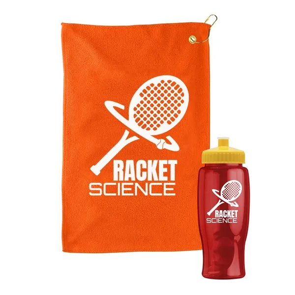 27 oz. Poly-pure transparent bottle with microfiber golf towel. Towel is... from ASI 40480 Koozie Group