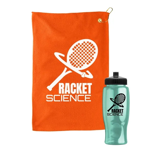 27 oz. Poly-pure transparent bottle with microfiber golf towel. Towel is... from ASI 40480 Koozie Group