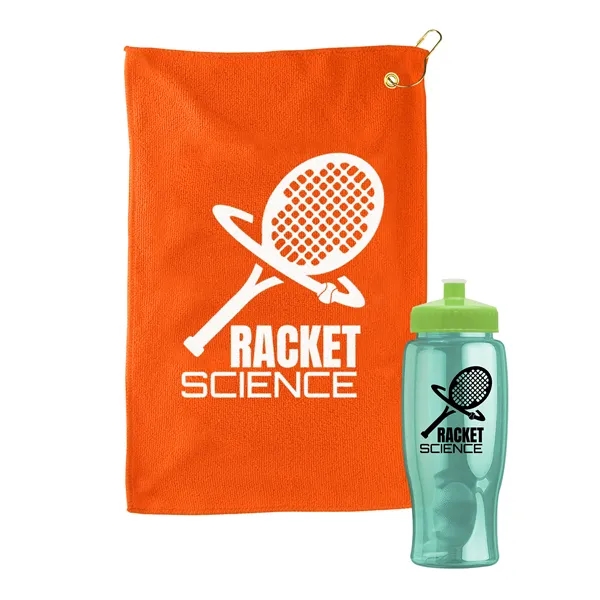 27 oz. Poly-pure transparent bottle with microfiber golf towel. Towel is... from ASI 40480 Koozie Group