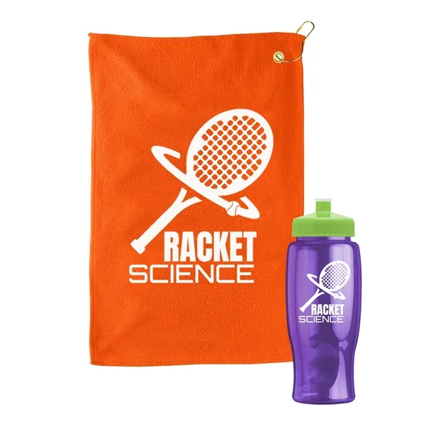 27 oz. Poly-pure transparent bottle with microfiber golf towel. Towel is... from ASI 40480 Koozie Group