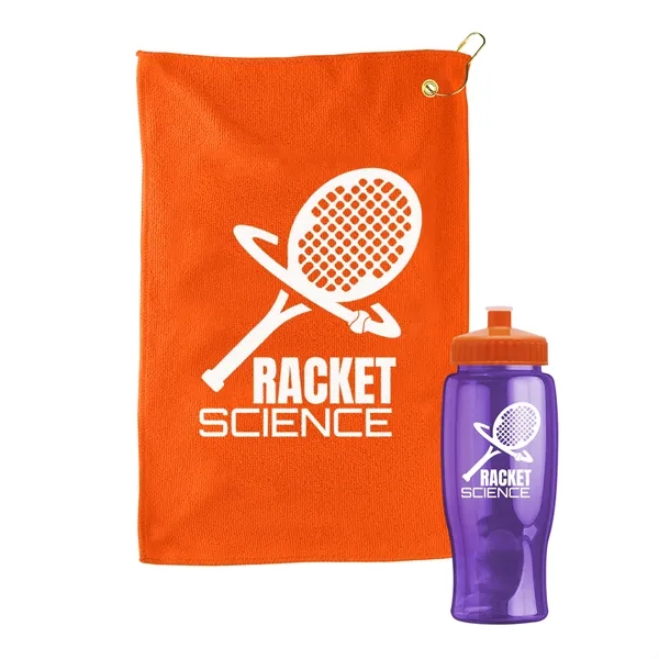 27 oz. Poly-pure transparent bottle with microfiber golf towel. Towel is... from ASI 40480 Koozie Group