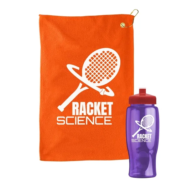 27 oz. Poly-pure transparent bottle with microfiber golf towel. Towel is... from ASI 40480 Koozie Group