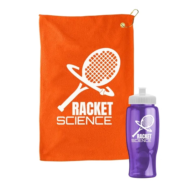 27 oz. Poly-pure transparent bottle with microfiber golf towel. Towel is... from ASI 40480 Koozie Group