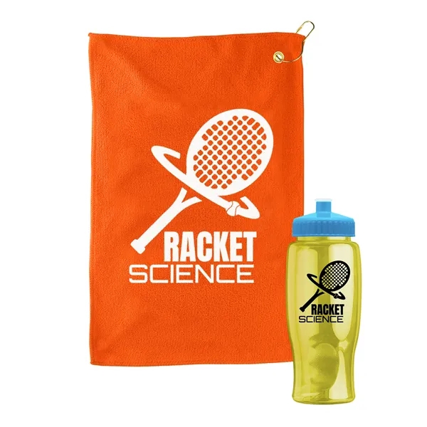 27 oz. Poly-pure transparent bottle with microfiber golf towel. Towel is... from ASI 40480 Koozie Group