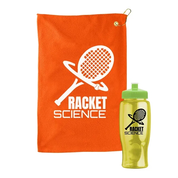 27 oz. Poly-pure transparent bottle with microfiber golf towel. Towel is... from ASI 40480 Koozie Group