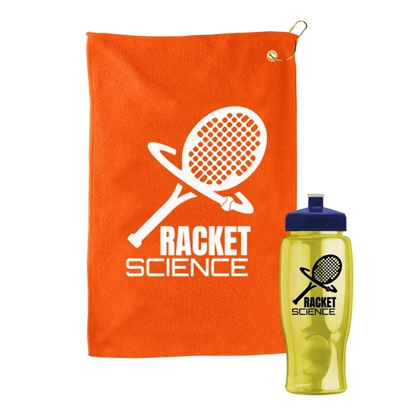 27 oz. Poly-pure transparent bottle with microfiber golf towel. Towel is... from ASI 40480 Koozie Group